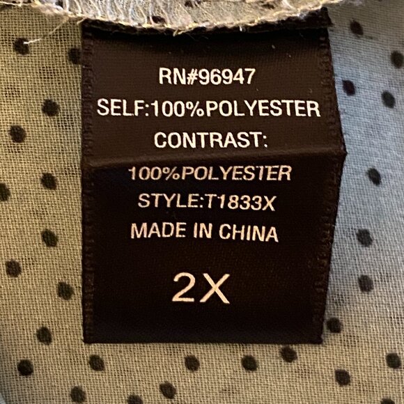 Leo Meets Virgo Sz 2X Womens Sheer Blouse  Flutter Sleeve Mint/Black Dots - Picture 7 of 8